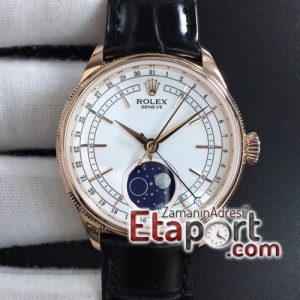 Rolex Cellini 50535 Moon RG RXW 11 Best Edition White Dial on Brown Leather Strap Super Clon (1)